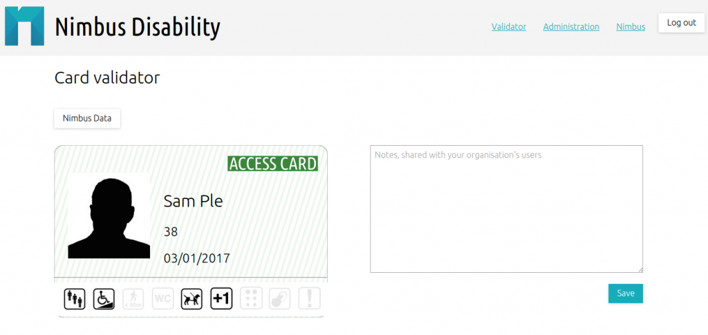 Screenshot of the online validation tool used by AMG and many other providers across the UK NOS system showing the validation of a sample card